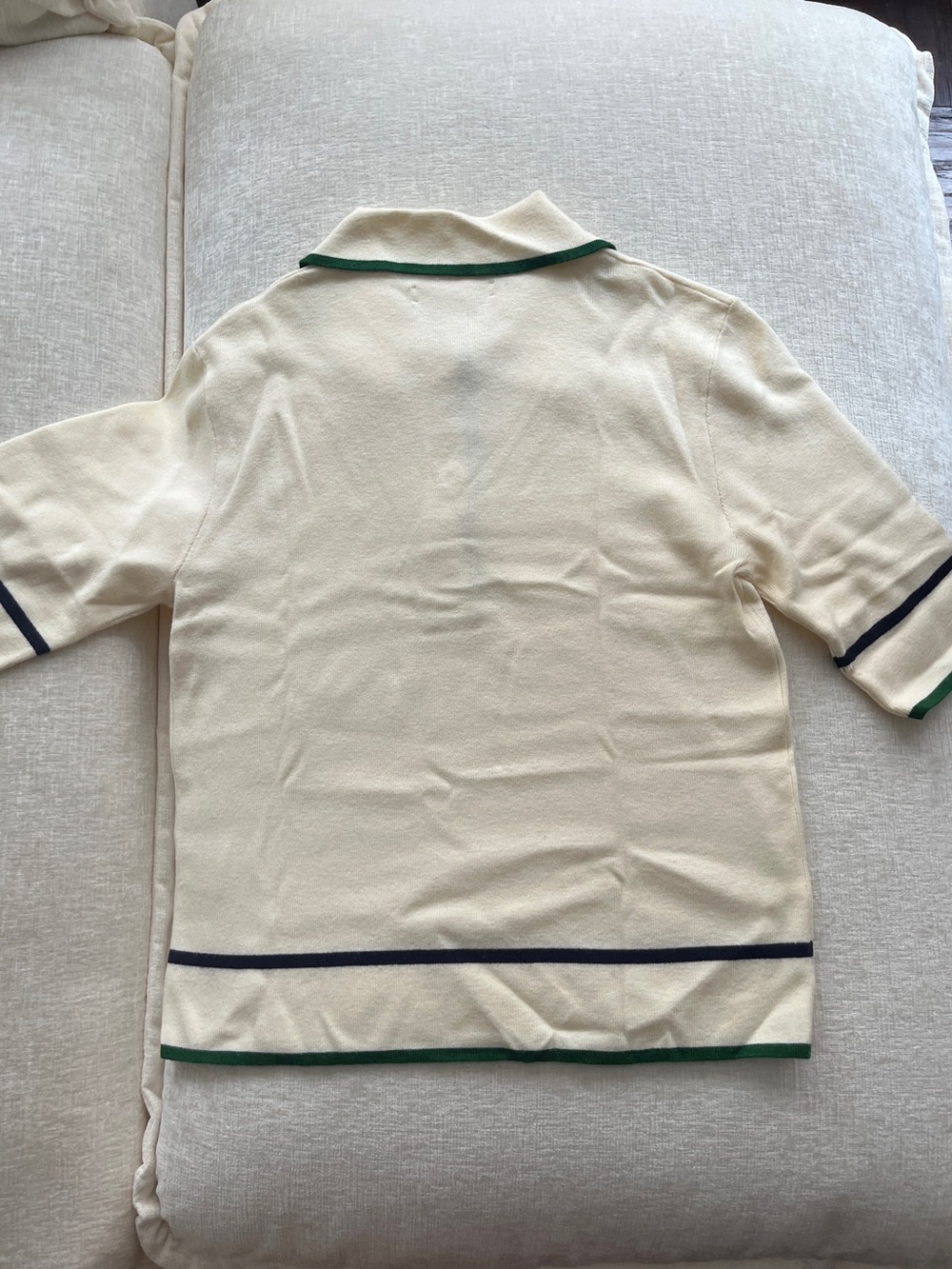 OAK + FORT Cream Polo Top with Green & Navy Trim - Picture 2 of 2